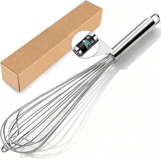 18/10 Stainless Steel Large Whisk, 15.5 inch Heavy Duty Long Whisk Suitable for Deep Pots or Big Bowl, Mixing, Beating, Blending by LKEAKICN