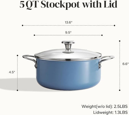 Redchef Ceramic Stock Pot, Induction Cooking Pot with Glass Lid for Soup, 5Qt Stockpot Nonstick Soup Pot, Even Heating, Stay-Cool Handles,Fits All Stoves, Oven/Dishwasher Safe, PFAS Free (Blue) - Image 6
