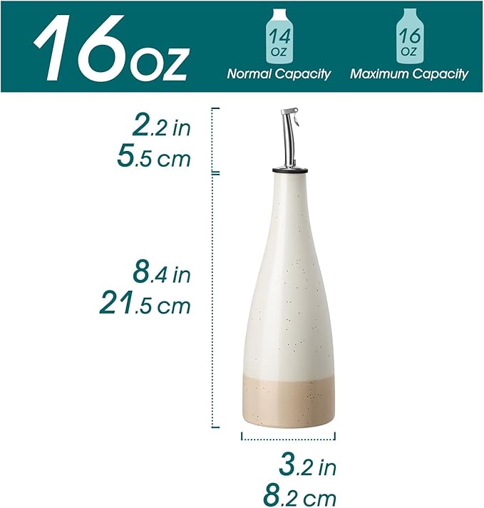 vancasso 16 Oz Ceramic Olive Oil Dispenser Bottle, Bottle Dispenser with Spout and Funnel for Kitchen,Suitable for Oil, Vinegar, Coffee Syrups & Other Liquids，Cream - Image 2