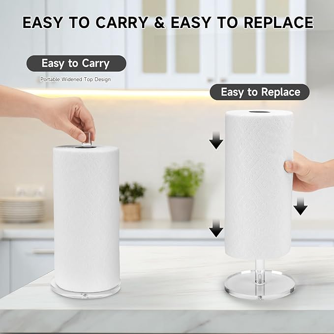 WORHE Paper Towel Holder Countertop Clear Acrylic 5.9" Diameter Thickening Sturdy Base,for Kitchen Bathroom, Paper Towel Dispenser for Tear Tissue Roll 1 Pack (YGC001) - Image 7