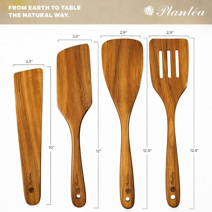 Wooden Spatula for Cooking – Premium Acacia Wooden Cooking Utensils Set of 4 for Nonstick Cookware – Heat Resistant, Scratch-Free & Durable Kitchen Tools with Comfortable Grip