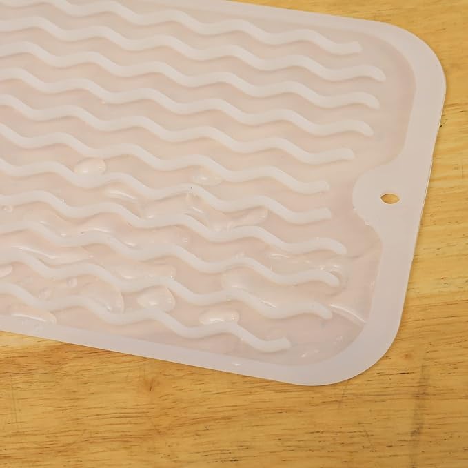 MicoYang Silicone Dish Drying Mat for Multiple Usage,Easy clean,Eco-friendly,Heat-resistant Silicone Mat for Kitchen Counter,Sink,Bar,Bottle,or Cup Translucent M 17 inches x 6 inches - Image 9