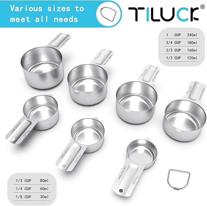 TILUCK Stainless Steel Measuring Cups Set,Kitchen Gadgets for Cooking & Baking,Set of 7 - Image 2