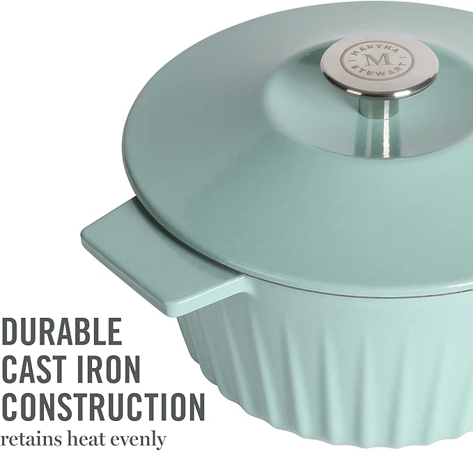 Martha Stewart Eastholm 5 QT Enameled Cast Iron Dutch Oven, Martha Blue