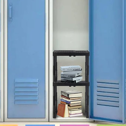 Svartur Locker Shelf Adjustable Height and Width, Locker Organizer for Work, Locker Shelves for School Locker, Stack-able Locker Stand Tools for Gym Locker, Locker Accessories Stuff, Black, Pack of 2