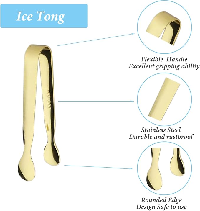 12PCS Ice Tongs Mini Sugar Tong 4.25Inch Stainless Steel Small Serving Tongs, Small Kitchen Tongs for Appetizers,Tea Party, Coffee Bar, Desserts (Gold 12pcs) - Image 3