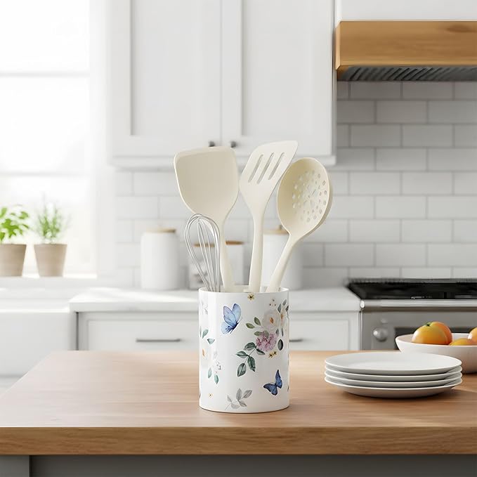 WILLBOND Butterfly Spring Kitchen Decor Acrylic Butterfly Kitchen Utensil Holder Crock Spoon Organizer for Countertop Table Decor Coffee Spoon Holder Jar for Cooking Tools