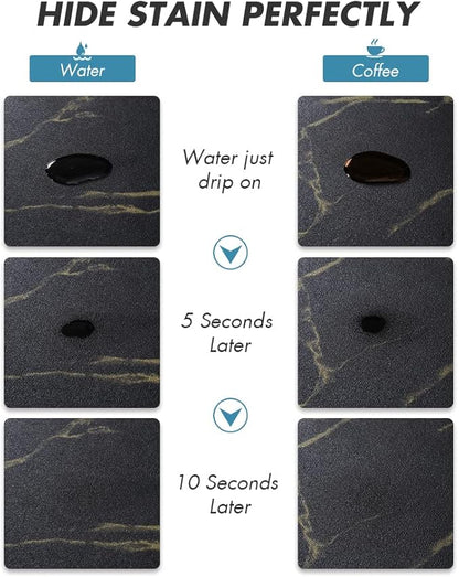 AMOAMI Coffee Mat Hide Stain Rubber Backed Absorbent Dish Drying Mat for Kitchen Counter-Coffee Bar Accessories, Black & Gold, 17"X31.5" - Image 2