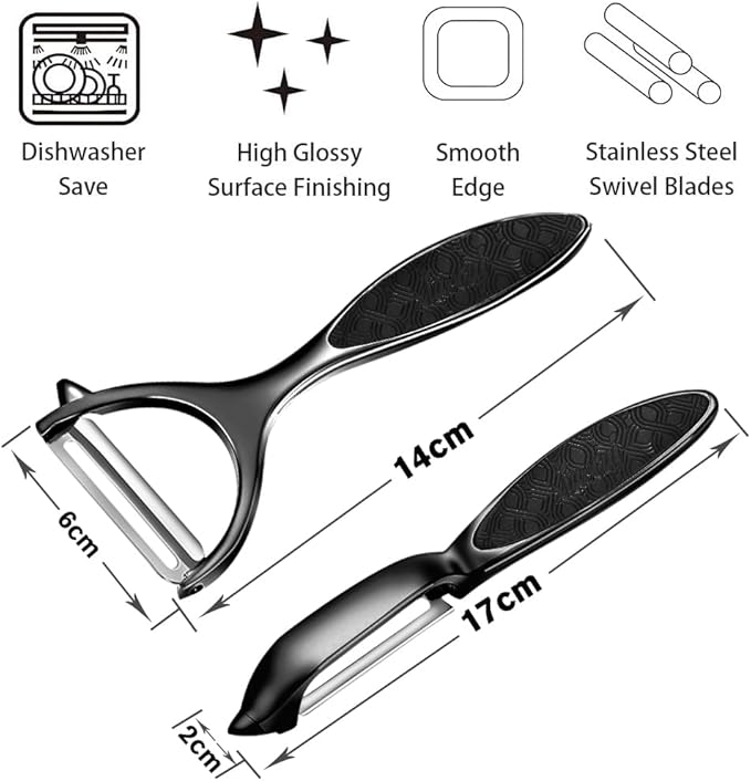 Vegetable Peeler, Potato Peelers for Kitchen Stainless Steel Multi-function Set Fruit Peeler For Kitchen and Household Tools Y & I Shape Swivel Blades for Fruit Vegetables(Black) - Image 2