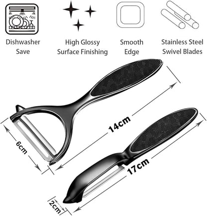 Vegetable Peeler, Potato Peelers for Kitchen Stainless Steel Multi-function Set Fruit Peeler For Kitchen and Household Tools Y & I Shape Swivel Blades for Fruit Vegetables(Black) - Image 2