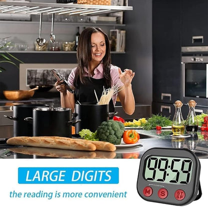 Kitchen Timer, Digital Visual Timer Magnetic Clock Stopwatch Countdown Timer, Large LCD Screen Display Big Digits, Loud Alarm for Cooking, Shower, Bathroom - Image 2