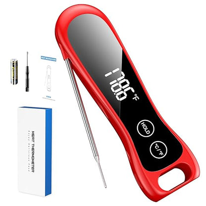Instant Read Meat Thermometer Digital with IP67 Waterproof, Digital Meat Thermometer with 180° Foldaway Probe, Food Thermometer for Cooking, Oven, Grill,Candy,BBQ