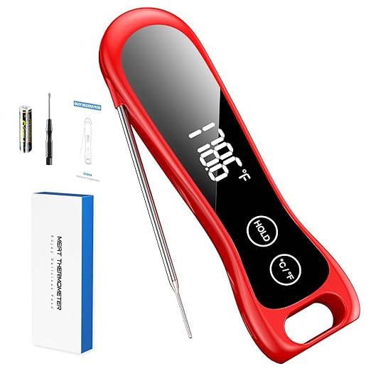 Instant Read Meat Thermometer Digital with IP67 Waterproof, Digital Meat Thermometer with 180° Foldaway Probe, Food Thermometer for Cooking, Oven, Grill,Candy,BBQ