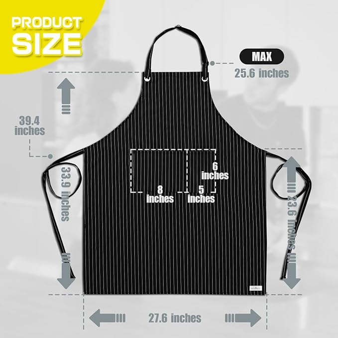 ROTANET Stripe Stretch Apron for Men Women Chef Big and Tall Large Striped Aprons with Pockets for Kitchen Cooking Waterproof