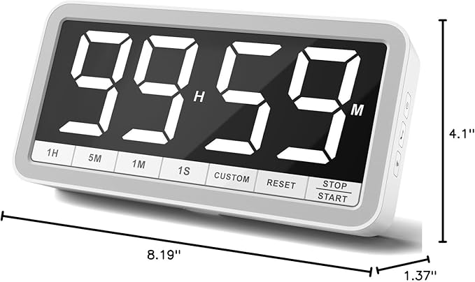 VOCOO Digital Kitchen Timer with 7.8” Extra Large Display, Magnetic, LED with 3 Brightness, 4 Alarms and 3 Volume Levels, Battery Countdown Count Up Timer for Cooking, Classroom, Home Gym (White) - Image 8
