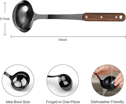 FJNATINH Soup Ladle, 304 Stainless Steel Ladle Spoon for Serving Wok Soup with Ergonomic Heat-proof Wooden Handle, [Heat Resistance, Integral Forming] - Image 2