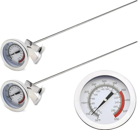 Efeng 15“ turkey fryer thermometer with pot clip (2 Pack), 2" dial candy thermometer with stainless steel clip,oil thermometerr for frying,turkey thermometor deep fryer for cooking tall pots,beef,meat