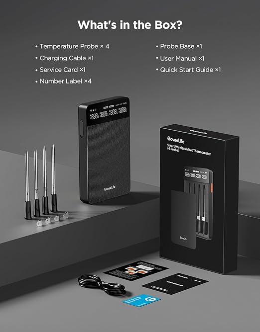 GoveeLife Bluetooth Wireless Meat Thermometer with 4 Probes, WiFi Unlimited Range, ±1.8℉ Accuracy, IP68 Waterproof Real Time Monitoring Digital Food Thermometer for Kitchen, BBQ, Grill, Oven, Smoker - Image 8
