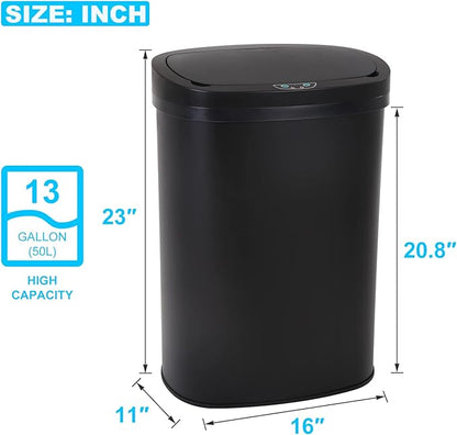 Bigacc Kitchen Trash Can | Stainless Steel 13 Gallon Trash Can | 50L Touch Free Garbage Can with Lid | Electronic Motion Sensor Automatic Trash Bin High Capacity for Kitchen Bathroom Office, Black - Image 2