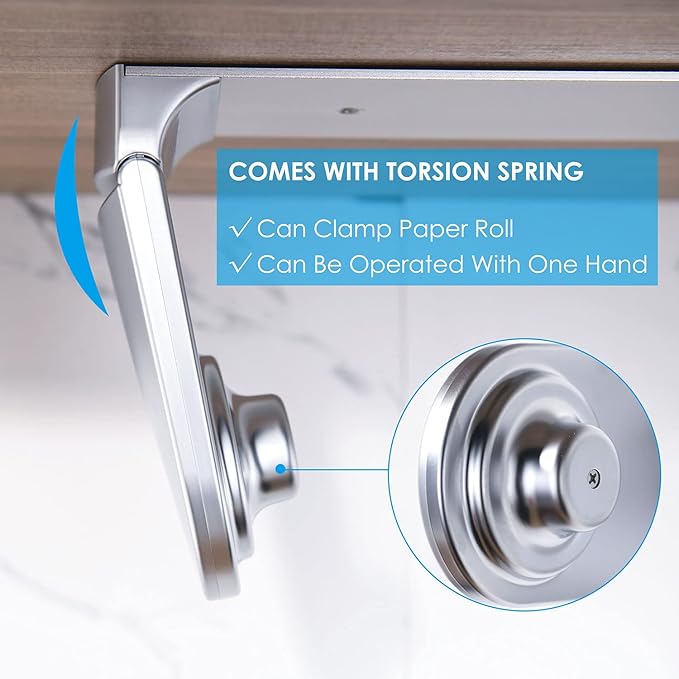 simpletome ONE Hand Tear Paper Towel Holder Under Cabinet Adhesive or Drilling Installation Aluminum Alloy + ABS (Pearl Chrome Silver) - Image 4
