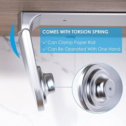 simpletome ONE Hand Tear Paper Towel Holder Under Cabinet Adhesive or Drilling Installation Aluminum Alloy + ABS (Pearl Chrome Silver) - Image 4