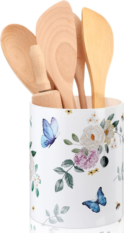 WILLBOND Butterfly Spring Kitchen Decor Acrylic Butterfly Kitchen Utensil Holder Crock Spoon Organizer for Countertop Table Decor Coffee Spoon Holder Jar for Cooking Tools