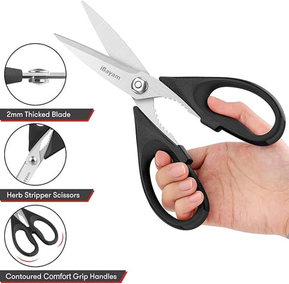 iBayam All Purpose Kitchen Shears Heavy Duty - Stainless Steel Kitchen Shears With Protective Sheath, Soft Grip Handle, Food & Meat Scissors, Home, Kitchen, Dining Utility Gadgets/Essentials/Utensils - Image 4