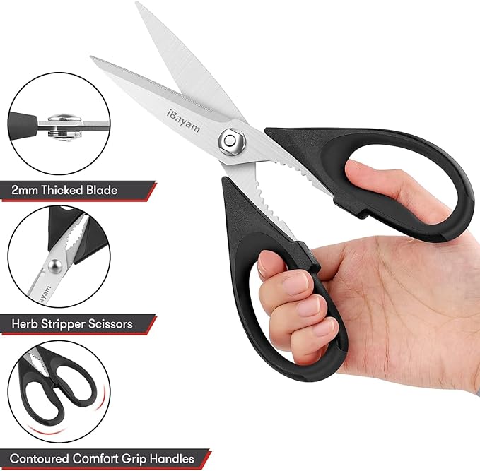 iBayam All Purpose Kitchen Shears with Protective Sheath Durable Stainless Steel Scissors, Dishwasher Safe, Soft Grip Comfort Handle - Image 4