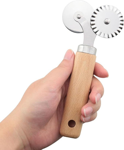 Stainless Steel Pastry Double Cutter Wheel 360 Degree Rolling Embossing Wheel Pasta Cutter Dough Scalloper Grid Roller Pizza Maker Pie Tool Kitchen Baking Utensils