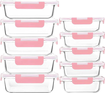 M MCIRCO [10-Pack Meal Prep Containers with Snap Locking Lids, Glass Airtight Lunch, Food Storage Containers, Microwave, Oven, Freezer and Dishwasher Friendly, Pink by MMCIRCO
