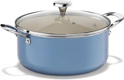 Redchef Ceramic Stock Pot, Induction Cooking Pot with Glass Lid for Soup, 5Qt Stockpot Nonstick Soup Pot, Even Heating, Stay-Cool Handles,Fits All Stoves, Oven/Dishwasher Safe, PFAS Free (Blue) by Redchef