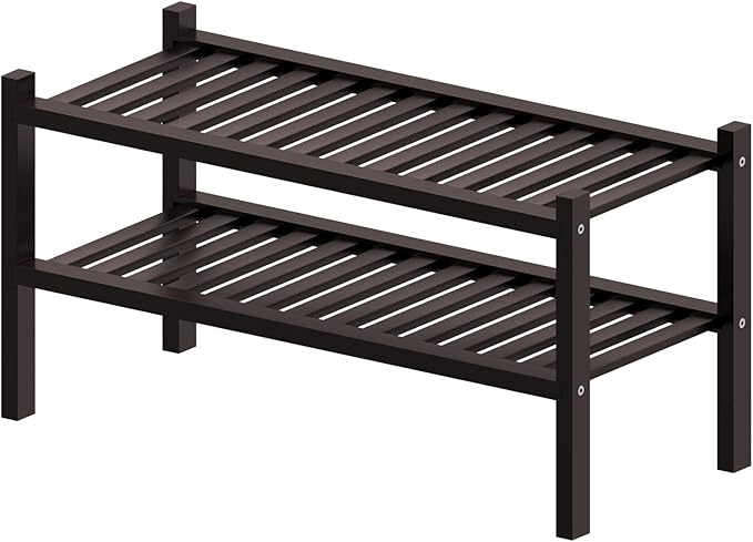 ROMGUAR CRAFT 2 Tier (Thick) Bamboo Shoe Rack for Closet Free Standing Wood Shoe Shelf for Entryway Small Space Stackable 27"x12"x14" (Black Brown) - Image 7