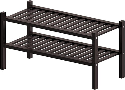 ROMGUAR CRAFT 2 Tier (Thick) Bamboo Shoe Rack for Closet Free Standing Wood Shoe Shelf for Entryway Small Space Stackable 27"x12"x14" (Black Brown) - Image 7