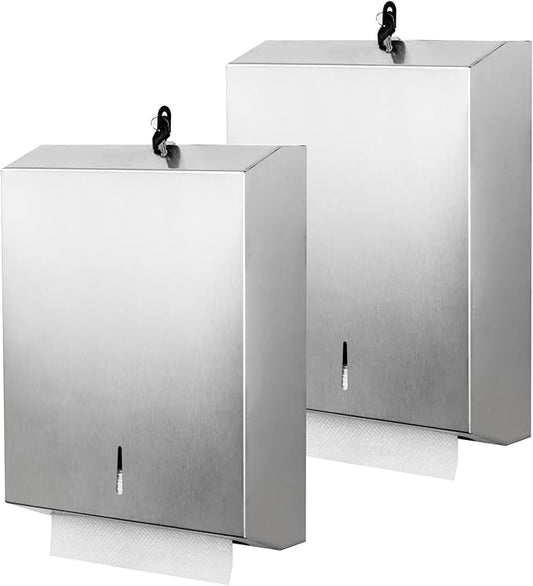2 Packs Paper Towel Dispenser Wall Mount Commercial, Touchless Hand Towel Dispenser with Lock (Stainless Steel) by Gorlary