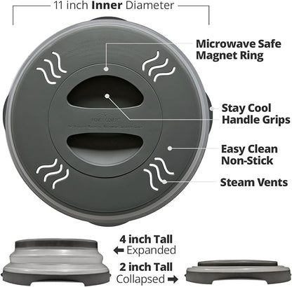 HOVER COVER 2 PACK Magnetic Microwave Splatter Cover with High Power, Strongest Magnetic Grip, Collapsible 12-Inch BPA-Free Food Lid, Vented Plate Guard, Dishwasher Safe, Space-Saving Storage - Gray - Image 7