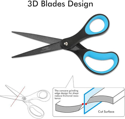 LIVINGO 2 Pack 8" Titanium Non-Stick Scissors, Professional Stainless Steel Comfort Grip, All-Purpose, Straight Office Craft Scissors for DIY(Blue/Black) - Image 5