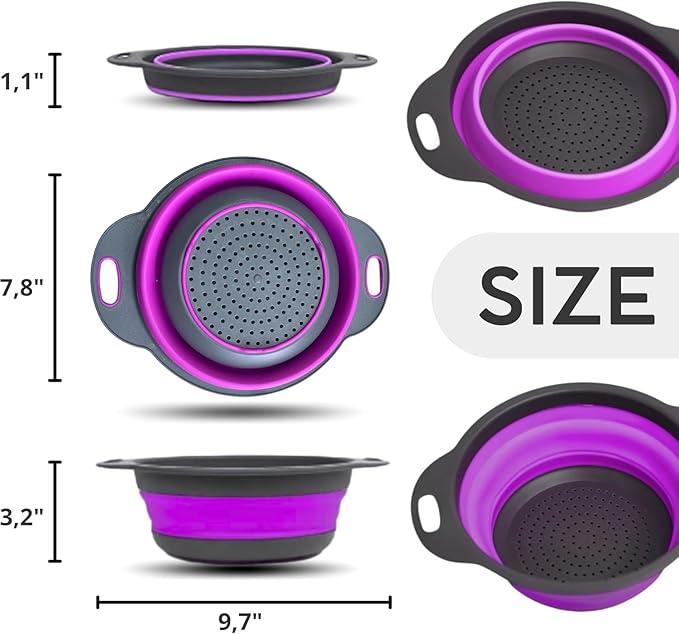 Purple Foldable Food Strainer for Kitchen - Small Collapsible Colander for Spaghetti and Pasta Multifunctional Silicone Strainer for Camping - Image 2