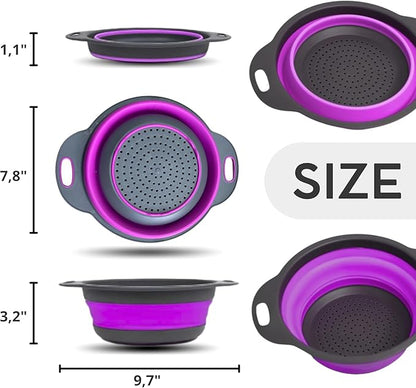 Purple Foldable Food Strainer for Kitchen - Small Collapsible Colander for Spaghetti and Pasta Multifunctional Silicone Strainer for Camping - Image 2
