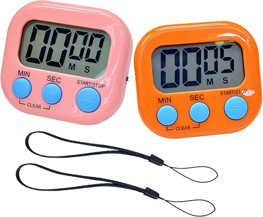 2 Pack Small Digital Kitchen Timer Magnetic Back and On/Off, Classroom Timers for Teachers Kids, Count Up Count Down Loud Alarm Stop Memory Function for Cooking Study Work Exercise (1, Pink+Orange) by Soseelnee