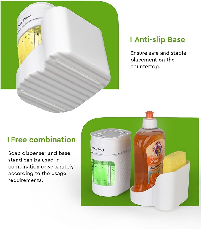Kitchen Dish Soap Dispenser with Sponge Holder, 3-in-1 Countertop Dishwashing Soap Pump Dispenser Set for Kitchen Sink, Useful Kitchen Gadgets - White - Image 5