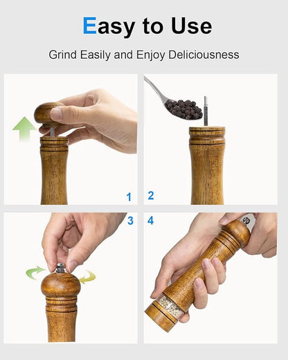 Pepper Grinder Salt Grinder Wooden Pepper Mill Grinder w/Adjustable Coarse, 8 inch Tall Wood Refillable Manual Pepper Grinder Mill Peppermill for Black Peppercorn, Easy Clean w/Cleaning Brush - Image 6