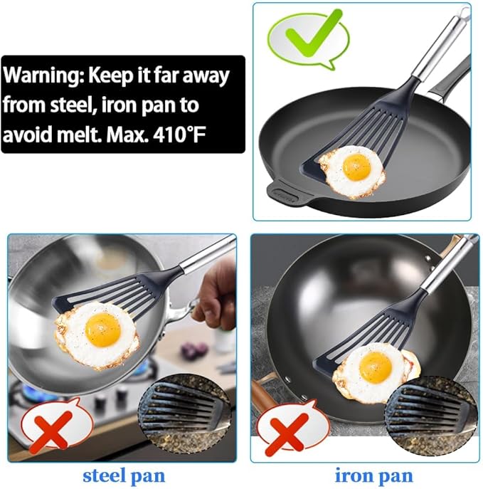 KSENDALO LFGB Certified Nylon Fish Spatula, Slotted Egg Turner for Nonstick Cookware – Flexible Wide Blade Kitchen Flipper for Eggs, Omelets, Pancakes, Dishwasher Safe (Max. 410°F） - Image 5
