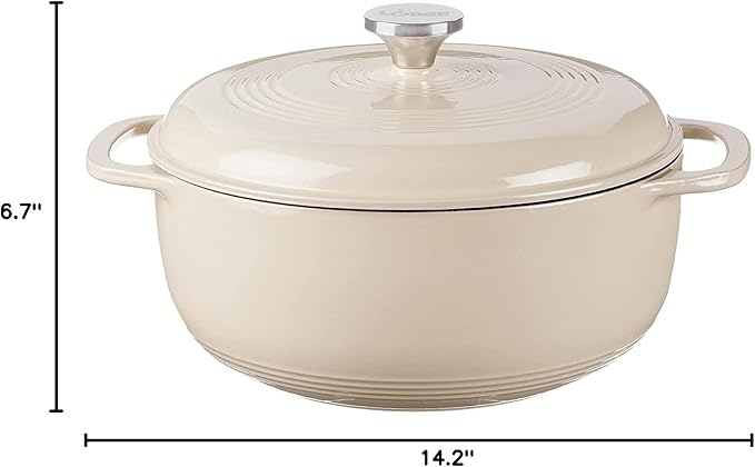 Lodge Essential Enamel Cast Iron Dutch Oven with Lid - Oven-Safe Enamel Cookware up to 500° F - Heat-Retaining Braising & Roasting Pot - Non-Toxic Cookware - 7.5 Quart, Sandalwood - Image 6