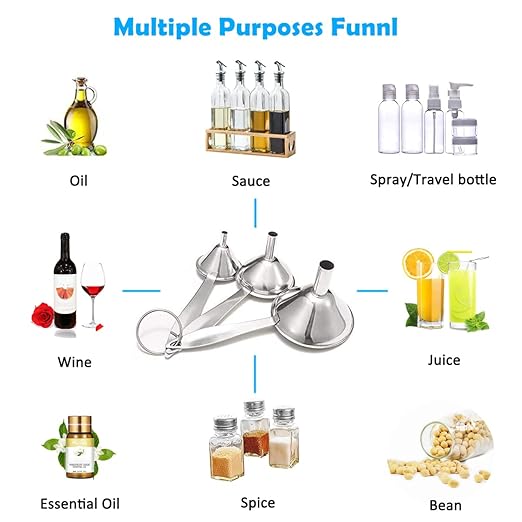 Small Funnels for Filling Bottles, 3 Pcs Stainless Steel Kitchen Funnel Set, Food Grade Mini Metal Funnel for Transferring Oil Liquid, Easy Cleaning with a Brush (Long Handle) - Image 6