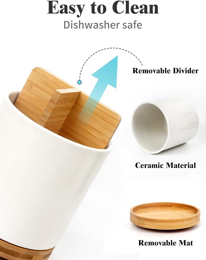 LoeJan 3 Compartment Utensil Holder, Extra Large Utensil Crock, Stable Ceramic Utensil Organizer, Cooking Tool Organizer Set for Kitchen Counter Farmhouse Decor (C-White(Grossy)) - Image 7