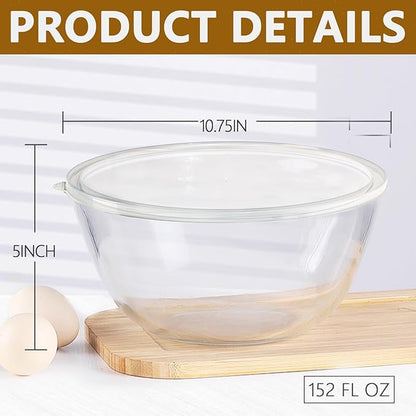 5 Quart Deep Big Glass Bowl with Lid,10 Inch Large Glass Mixing Bowl for Sourdough Bread Kitchen Salad Bread Storage, For Prepping, Marinating & Brining Kimch (clear)