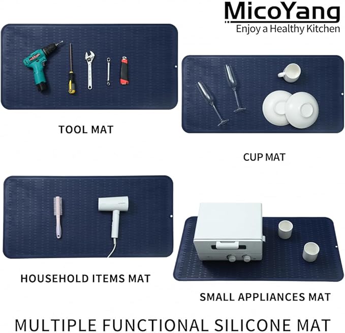 MicoYang Silicone Dish Drying Mat for Multiple Usage,Easy clean,Eco-friendly,Heat-resistant Silicone Mat for Kitchen Counter or Sink,Refrigerator or Drawer Liner Navy Blue 5XL 36inches x 18inches - Image 4