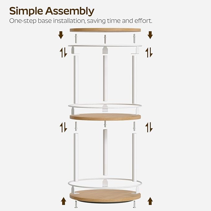 YATINEY 3-Tier Lazy Susan Organizer, Rotating Spice Rack, Spinning Organizer, Industrial Turntable Spice Rack Organizer for Cabinet, Kitchen Countertop, Pantry, White and Natural SR23WN - Image 4