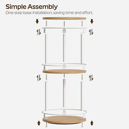 YATINEY 3-Tier Lazy Susan Organizer, Rotating Spice Rack, Spinning Organizer, Industrial Turntable Spice Rack Organizer for Cabinet, Kitchen Countertop, Pantry, White and Natural SR23WN - Image 4