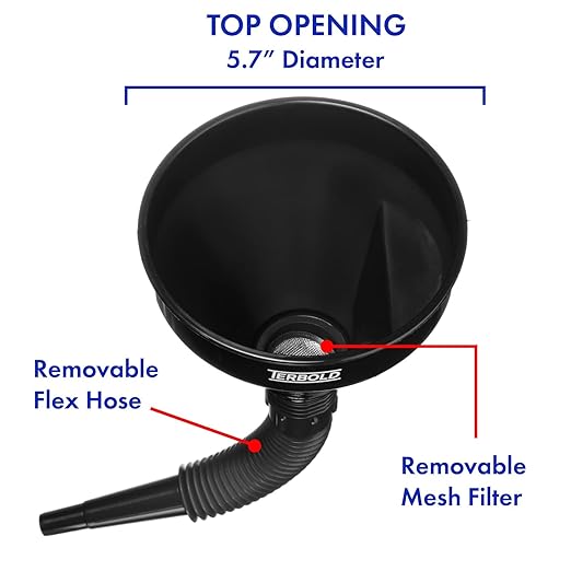 Automotive Flex Funnel with Hose & Mesh Filter (2-Pack) – Wide Mouth Oil Funnel for Gas & Transmission Fluid – Color Coded Flexible Set for Garage & Emergency Kit (Black & Blue) - Image 3